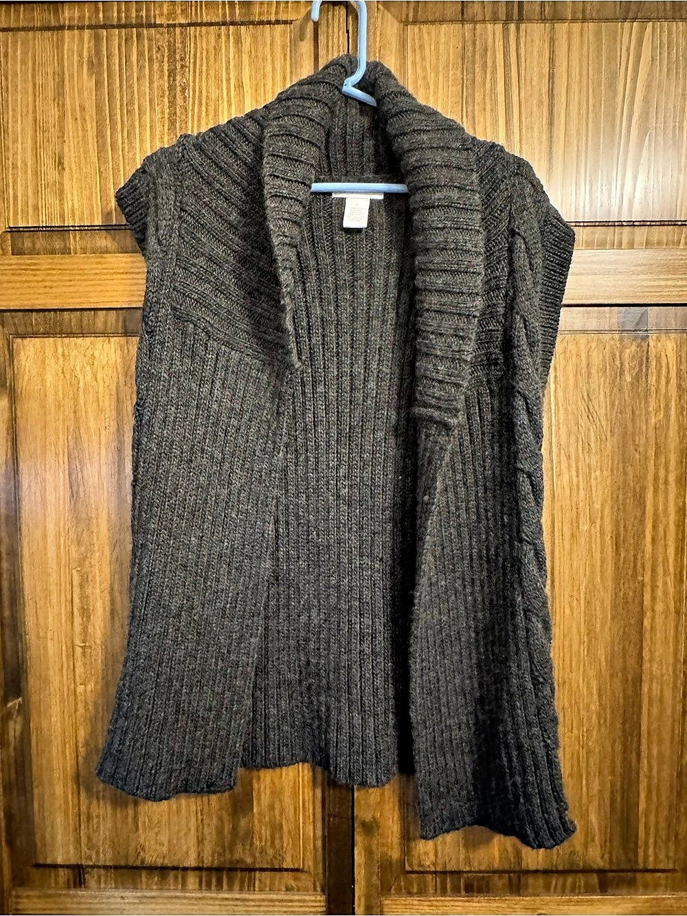 Design History Wool Blend Chunky Cable Knit Vest Cardigan Charcoal Gray L